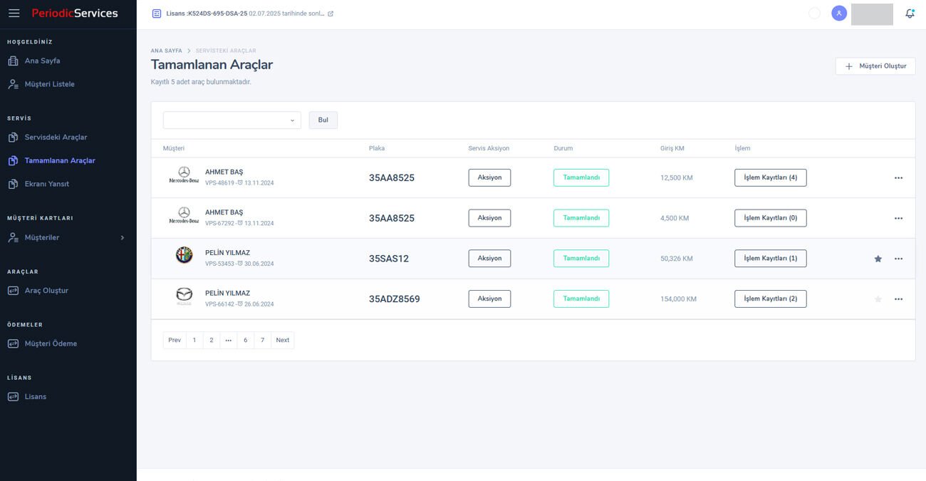Periodic Services Oto Tamir Servis Yazılım Aboneliği 1 Yıl